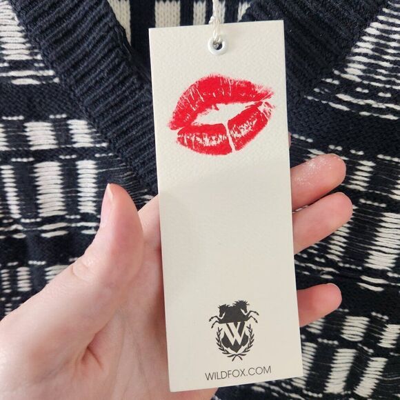 Wildfox Reese Ritzy Fringe Hem Sweater in Black and White NWT Size Medium - Picture 14 of 16